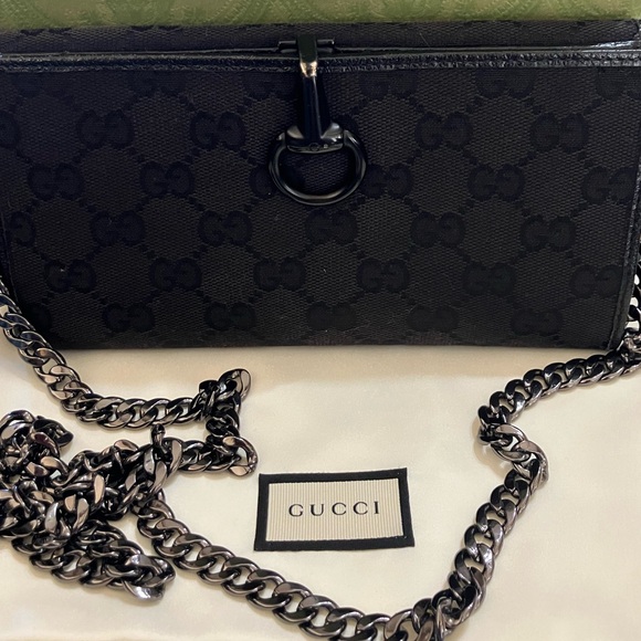 Gucci Black Monogram Chain Shoulder Wallet - Picture 12 of 13